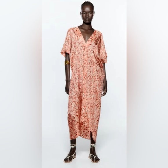 BNWT Zara terracotta printed tunic kaftan dress XS - Picture 4 of 9